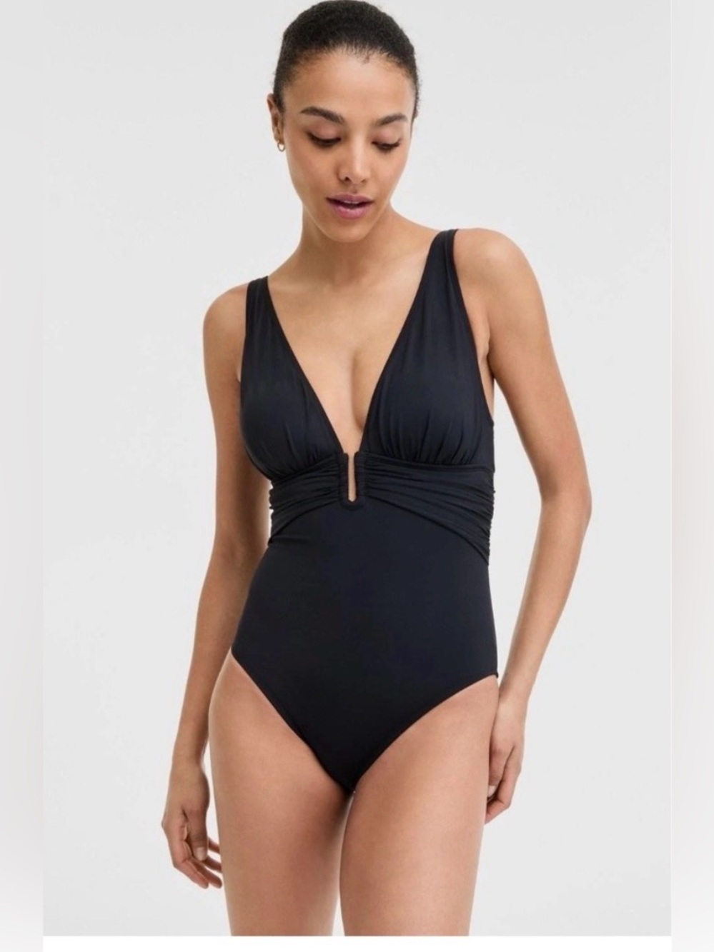Bleu Rod Beattie The Kore Black Deep V One-Piece Swimsuit